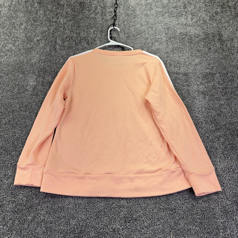 Adidas Sweatshirt Womens Medium Pink Fleece Pullover 3-Stripes Logo Crew Neck - Picture 2 of 8